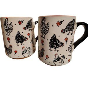2 Spectrum Designz Chicken Hen Coffee Mugs Farmhouse Cottagecore Black White Red